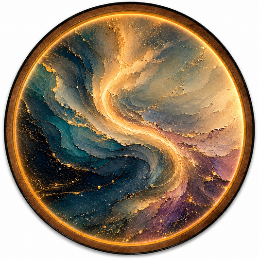 Gilded Current LED Wall Art – Teal & Gold Abstract Wall Decor