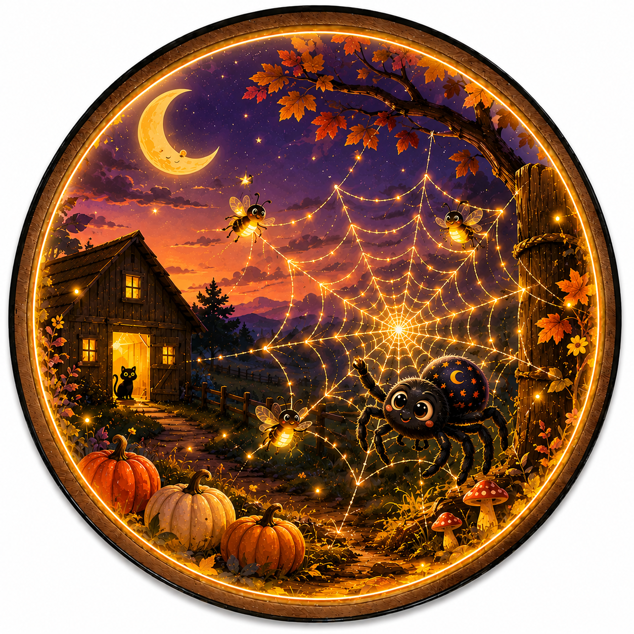 Moonweb Meadow LED Wall Art – Cute Halloween Spider Decor