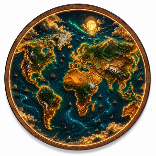 Illuminated World Map LED Wall Art | Round Acrylic Wall Light | Travel-Inspired Home Decor
