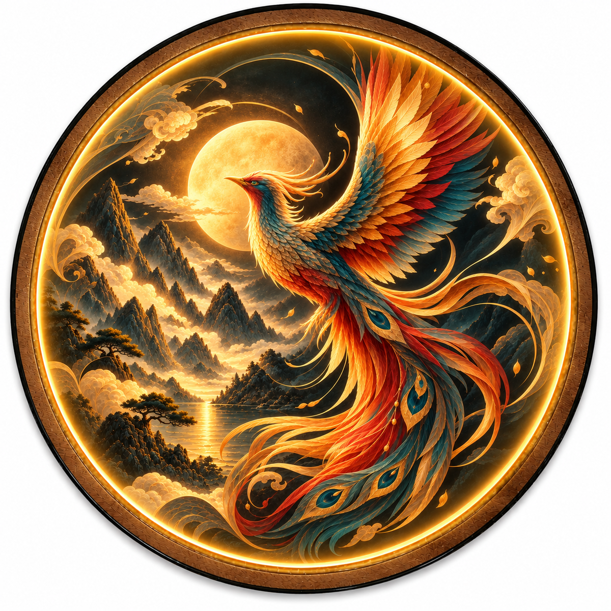 Celestial Phoenix LED Wall Art – Moonlit Firebird Decor