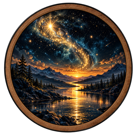 Golden Galaxy River LED Wall Art – Celestial Mountain Landscape