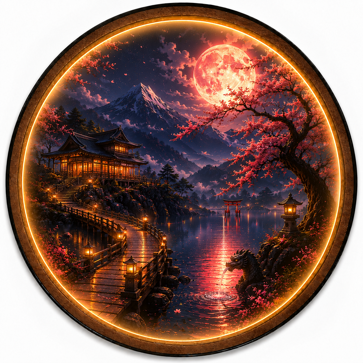Sakura Moon – Crimson Reflection LED Wall Art