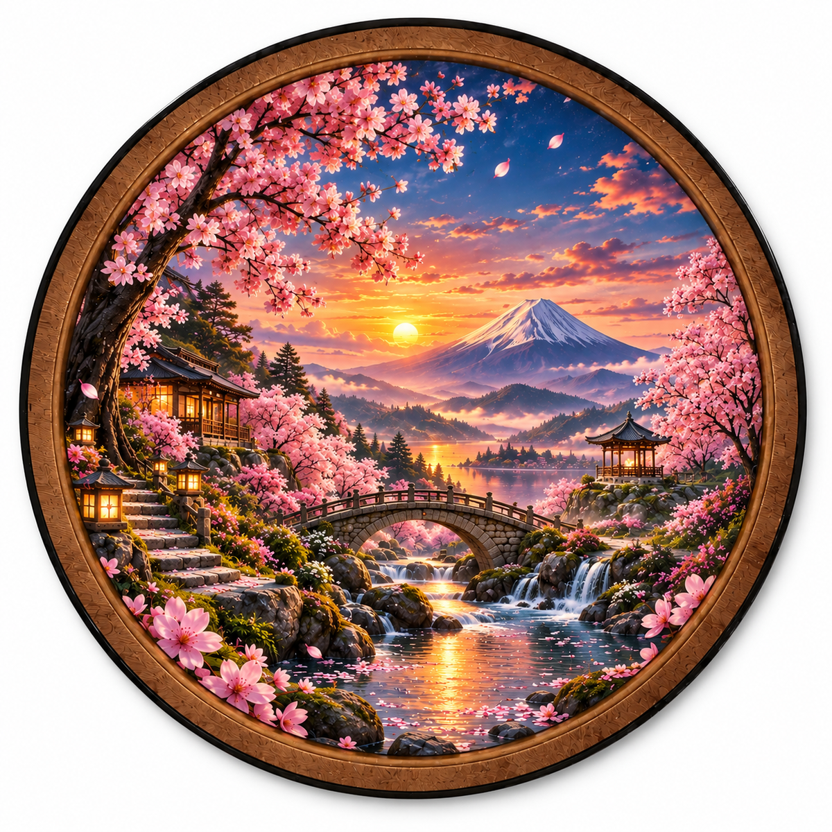 Sakura Mountain Glow LED Wall Art – Cherry Blossom Sunset