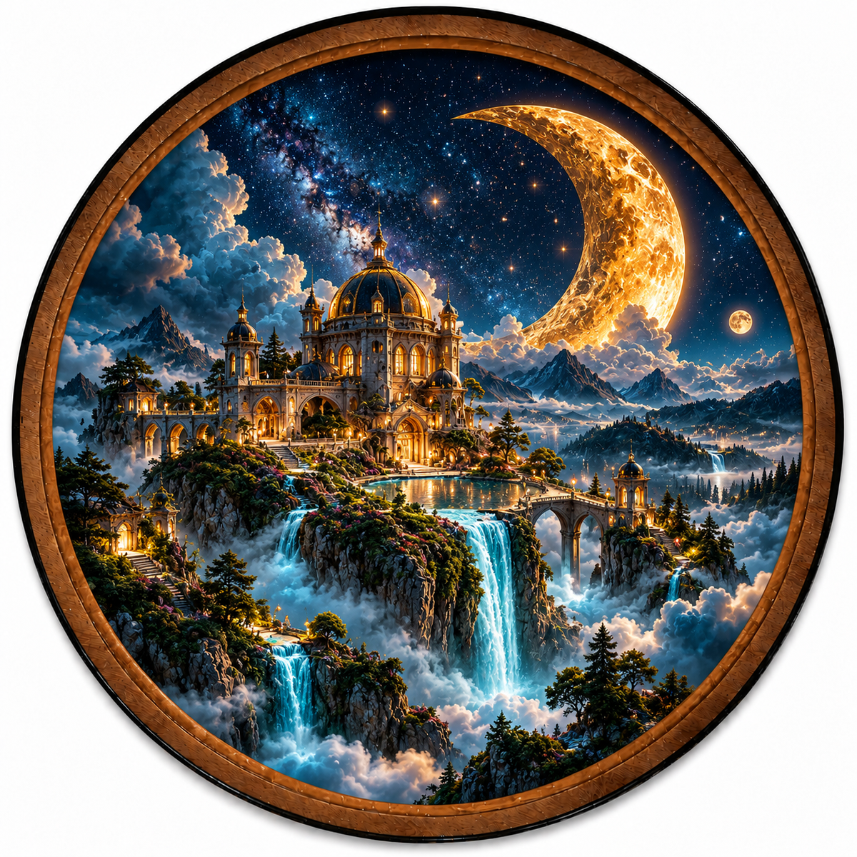 Celestial Moon Palace – Handcrafted LED Wall Art
