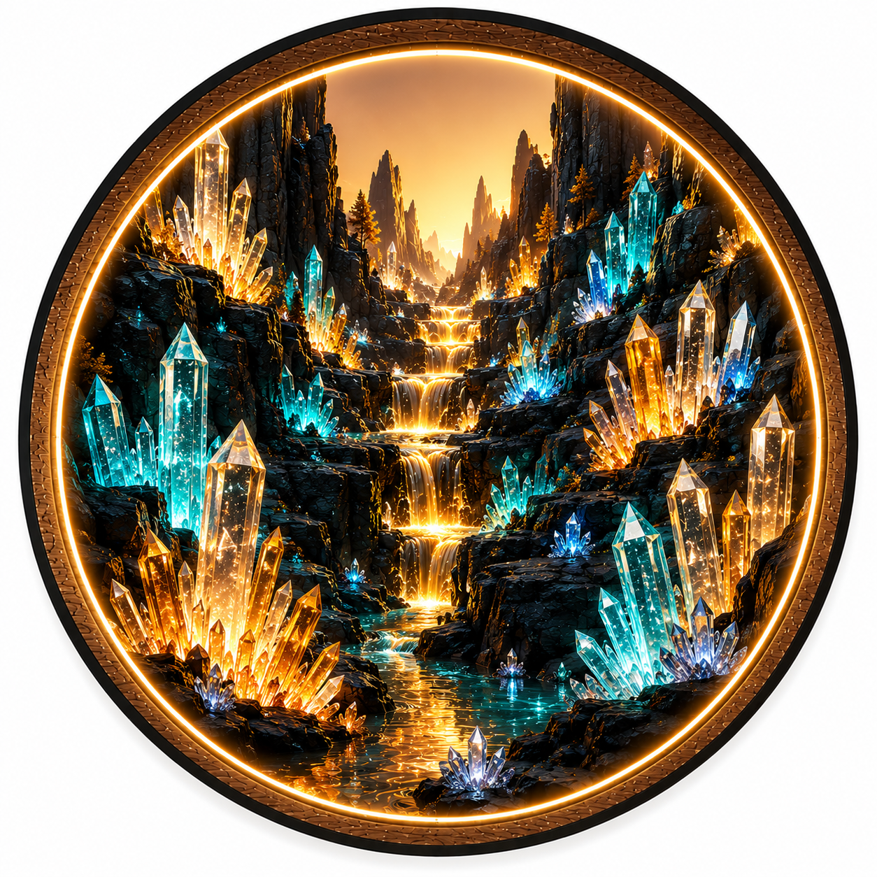 Crystal Canyon Waterfall LED Wall Art – Illuminated Fantasy Landscape Decor