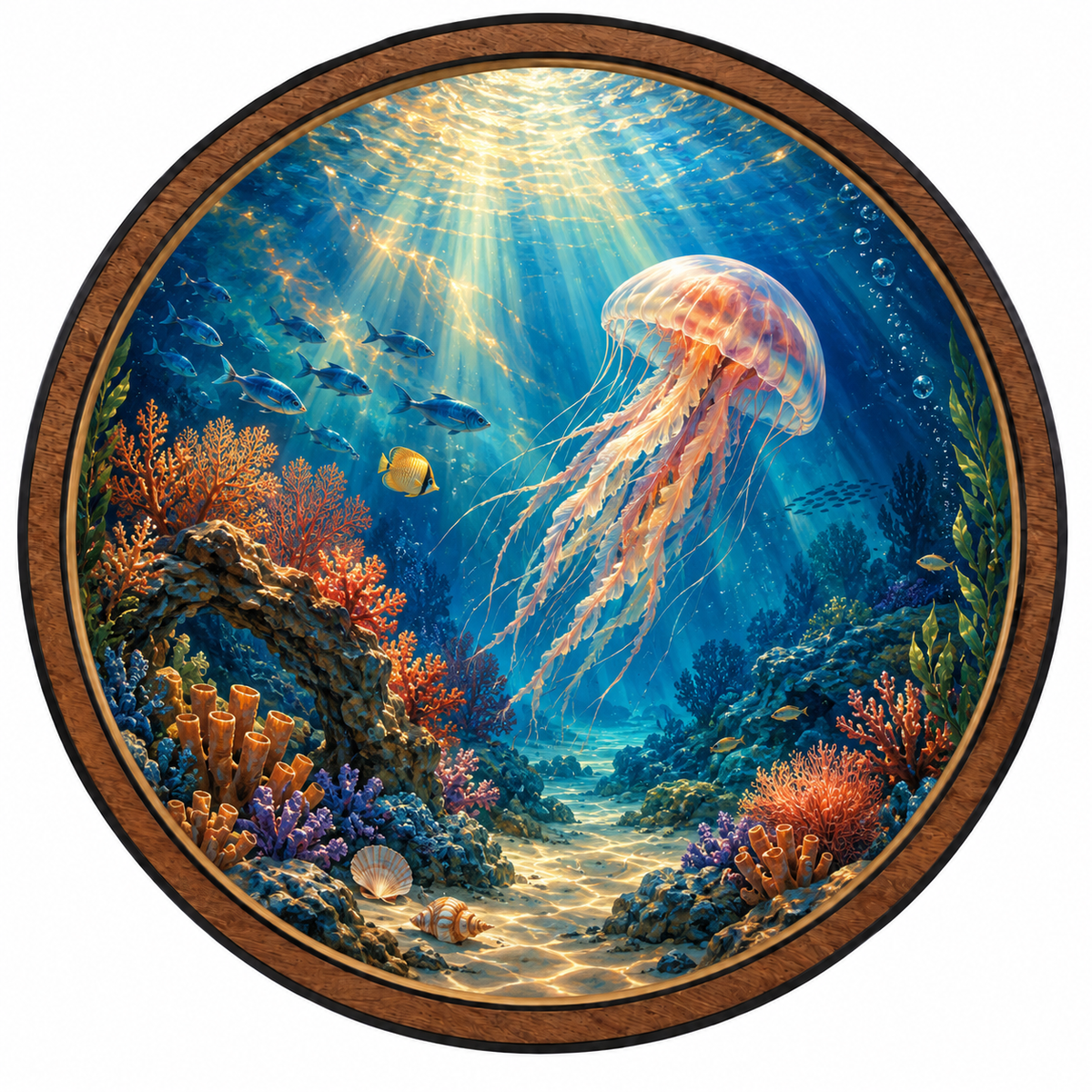 Golden Drift Jellyfish – Underwater Reef LED Wall Art