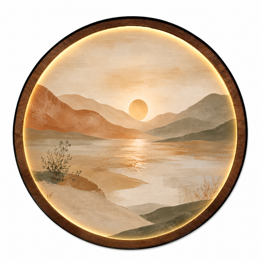 Desert Sunset Lake LED Wall Lamp | Boho Wood Art Decor