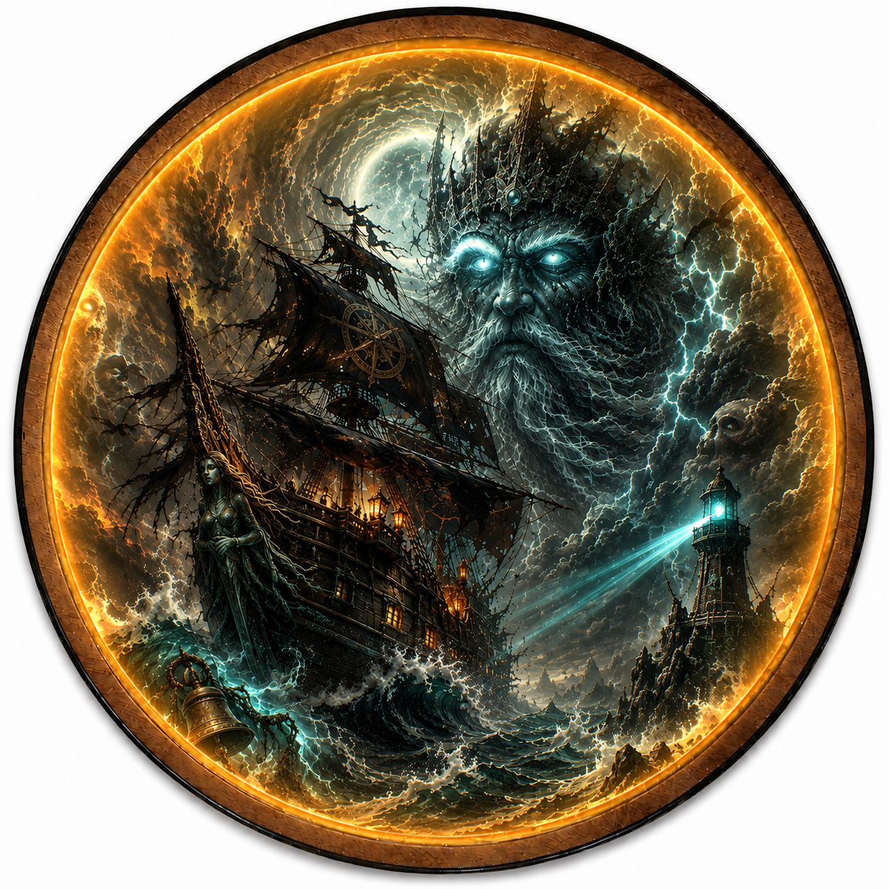 Stormbound Captain LED Wall Art – Ghost Ship & Sea King Decor