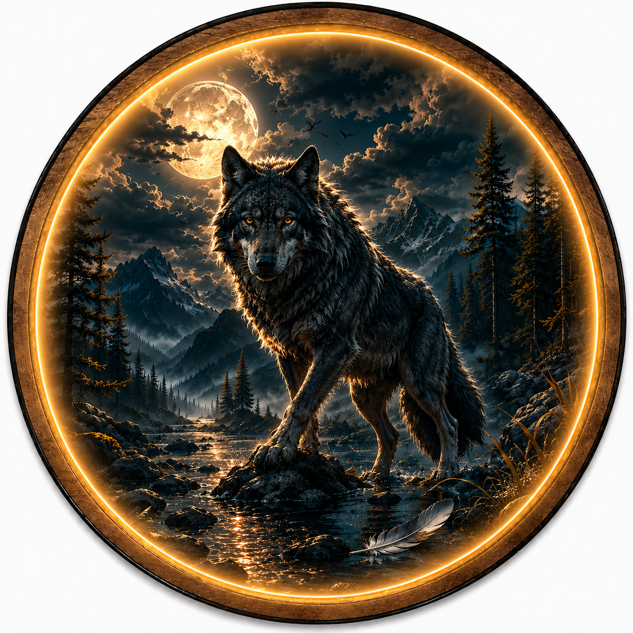 Midnight Sentinel – Wolf Under the Moon LED Wall Art