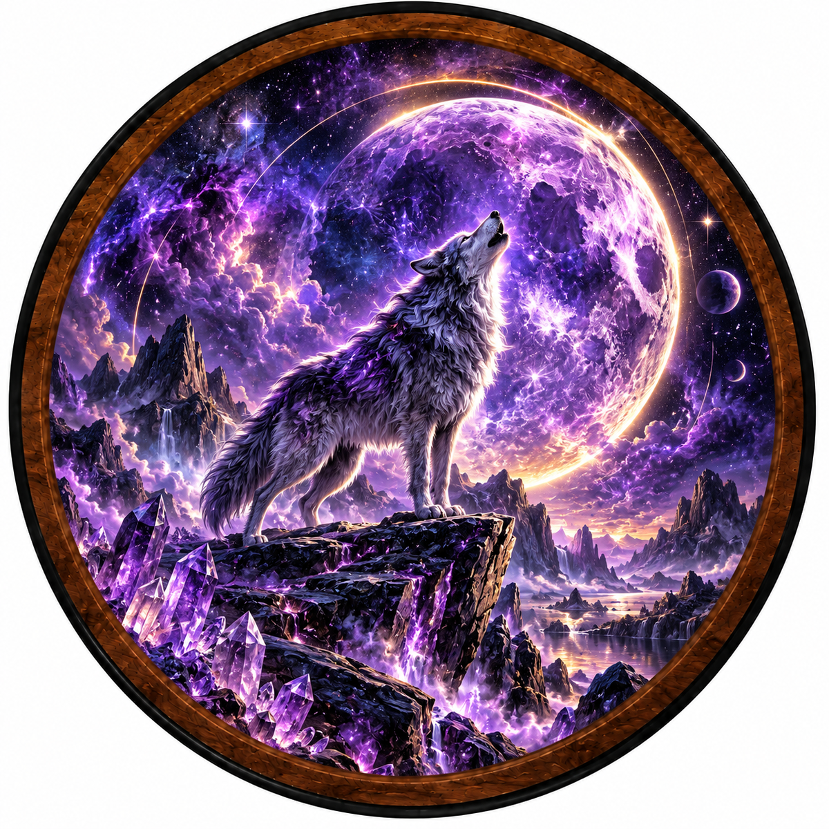 Handcrafted LED Wall Art | Purple Moon Wolf Decor