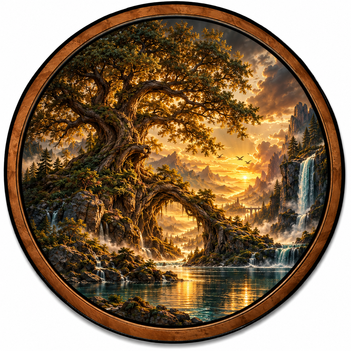 Handcrafted Ancient Tree Golden Valley LED Wall Art
