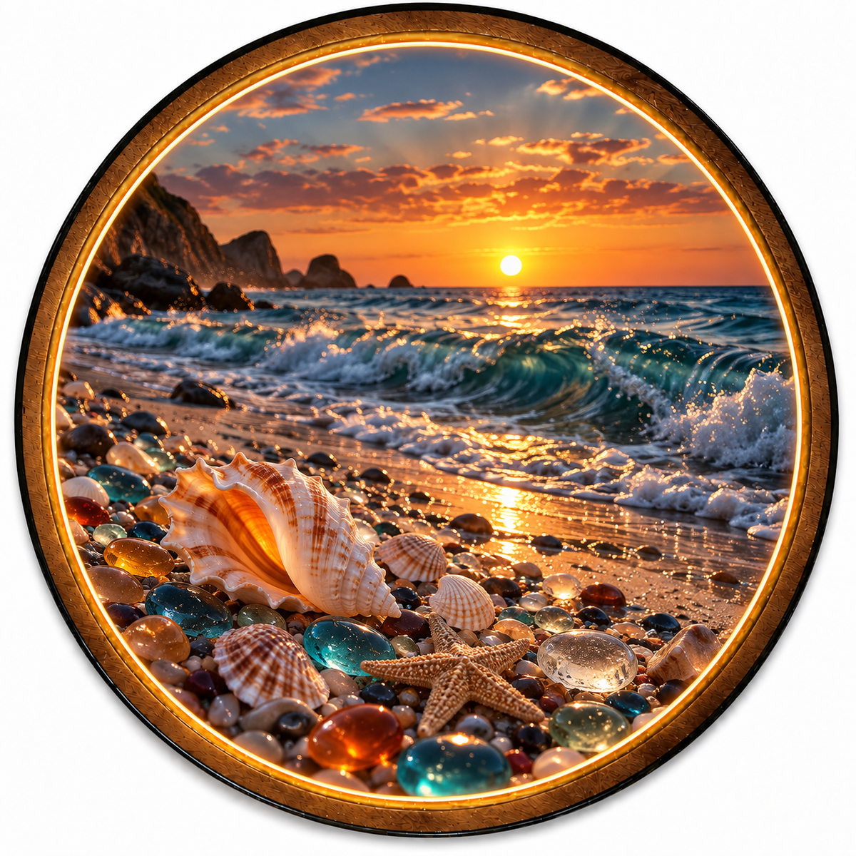 Seashell Sunset – Golden Shore LED Wall Art