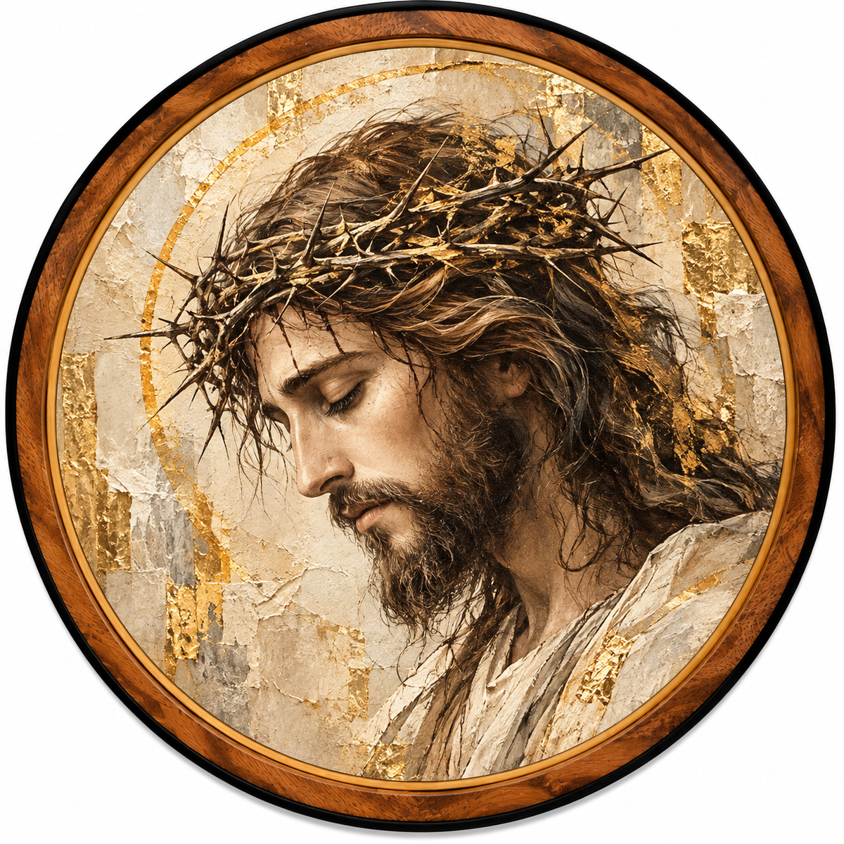 Handcrafted Jesus Christ LED Wall Art – Crown of Thorns Portrait, Gold Christian Religious