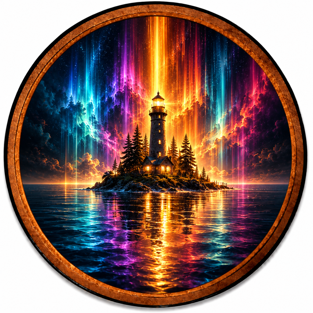 Handcrafted Aurora Lighthouse Reflection LED Wall Art