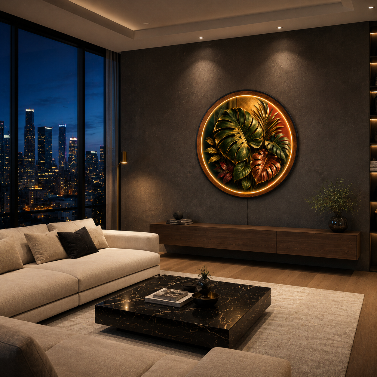 Golden Monstera Tropical LED Wall Art | Luxury Botanical Decor