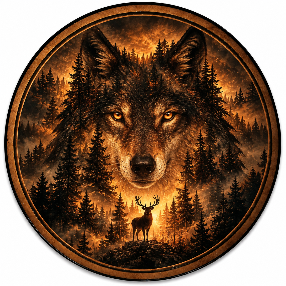 Handcrafted Wolf Spirit LED Wall Art – Mystic Forest Wolf & Stag Wildlife