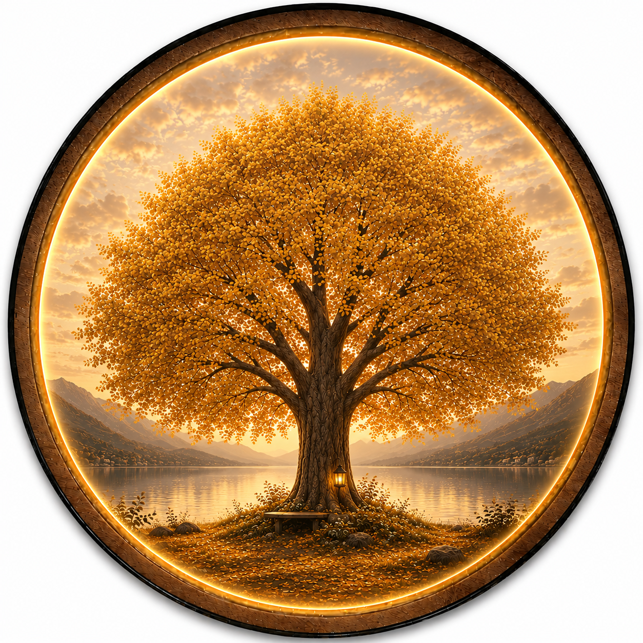 Lakeside Glow LED Wall Art – Illuminated Tree Wooden Wall Decor