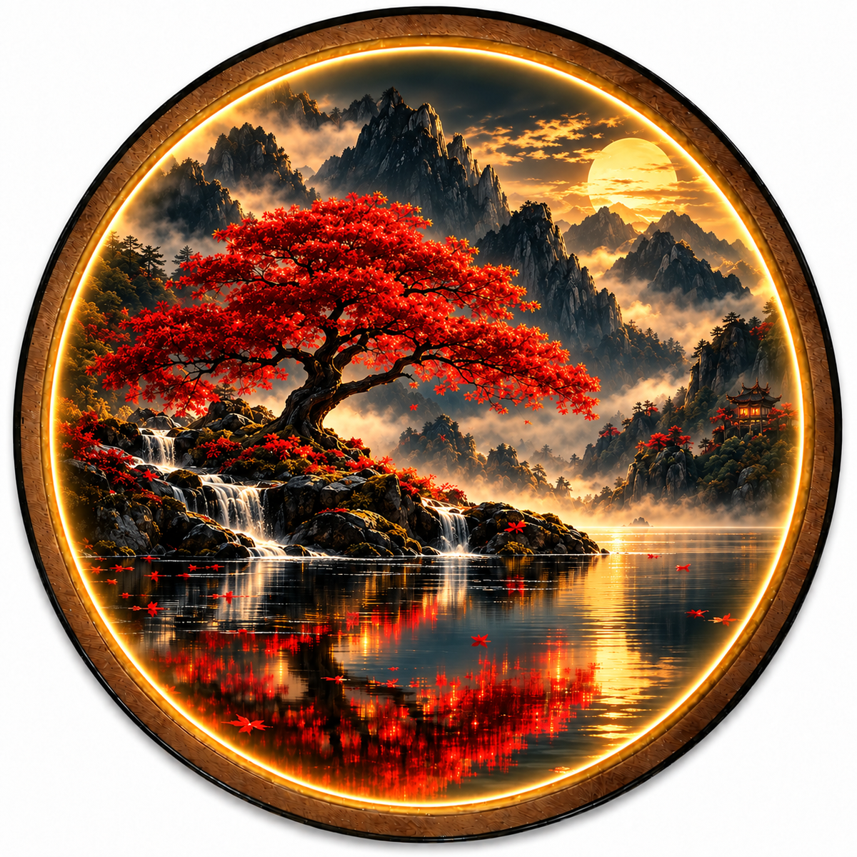 Crimson Serenity LED Wall Art – Red Maple Mountain Decor