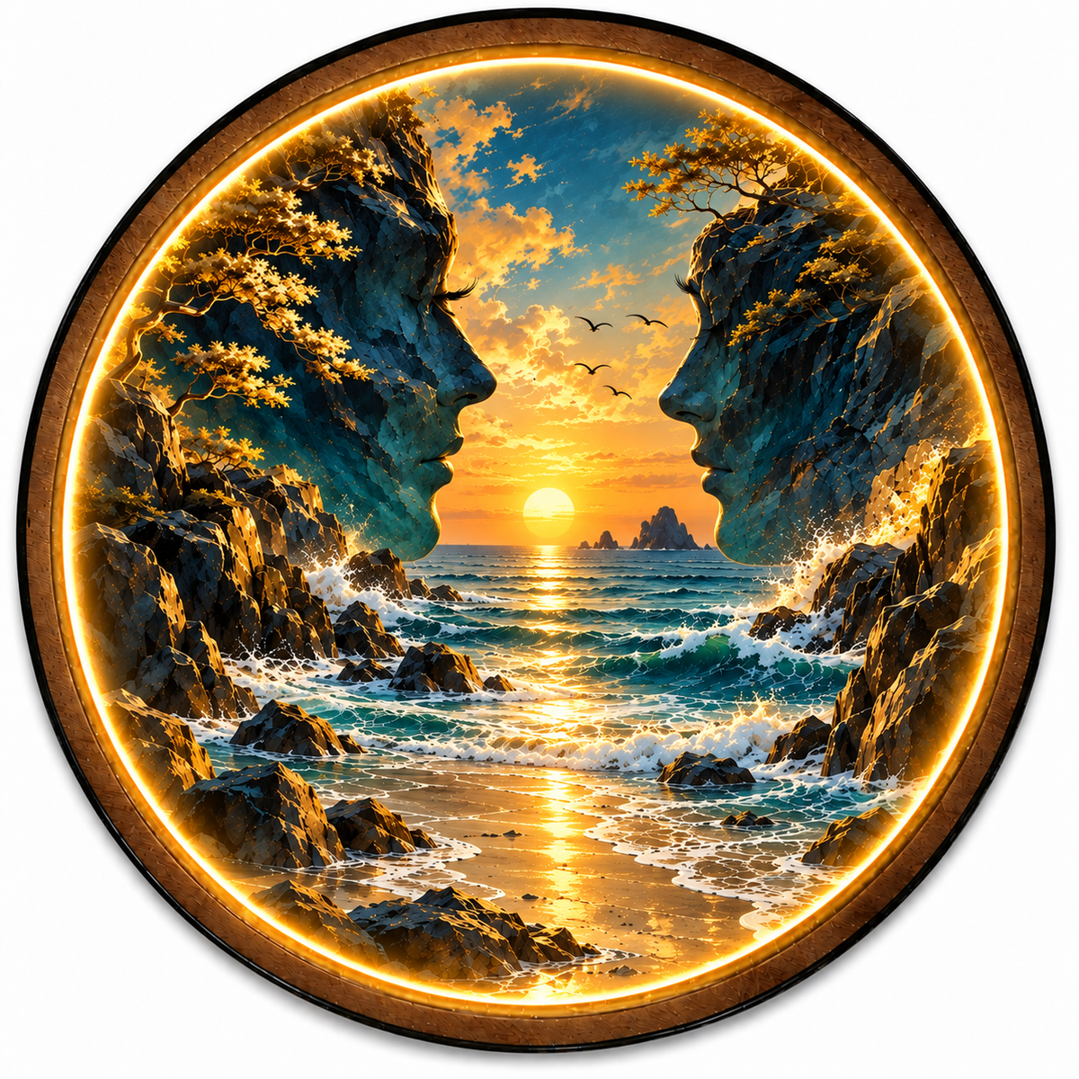 Between Two Worlds LED Wall Art – Golden Ocean Sunset Decor