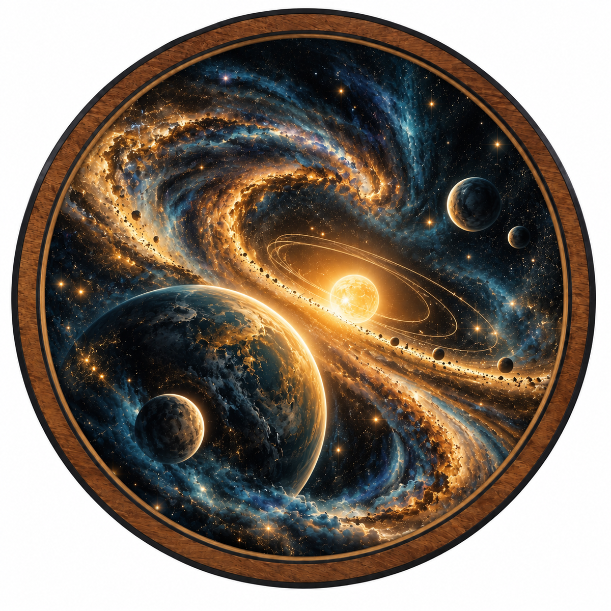 Celestial Vortex – Golden Galaxy LED Wall Art