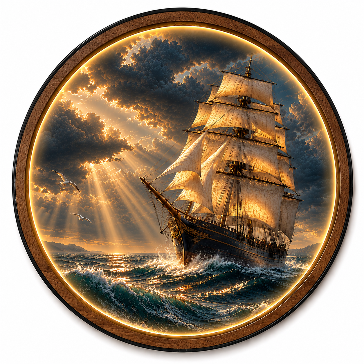 Majestic Tall Ship LED Wall Art – Nautical Ocean Acrylic Light Decor