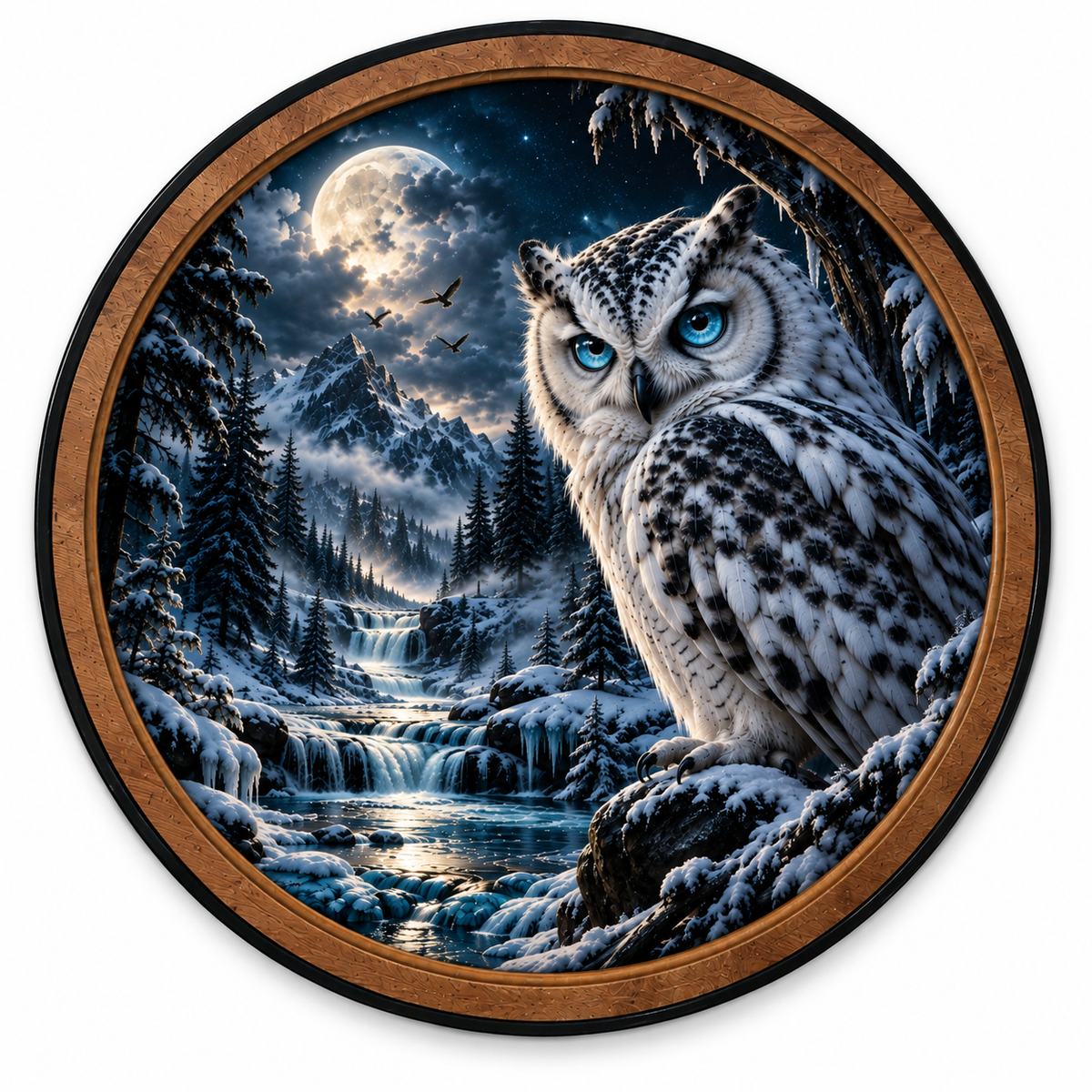 Snowy Owl Moonlight – Winter Forest LED Wall Art