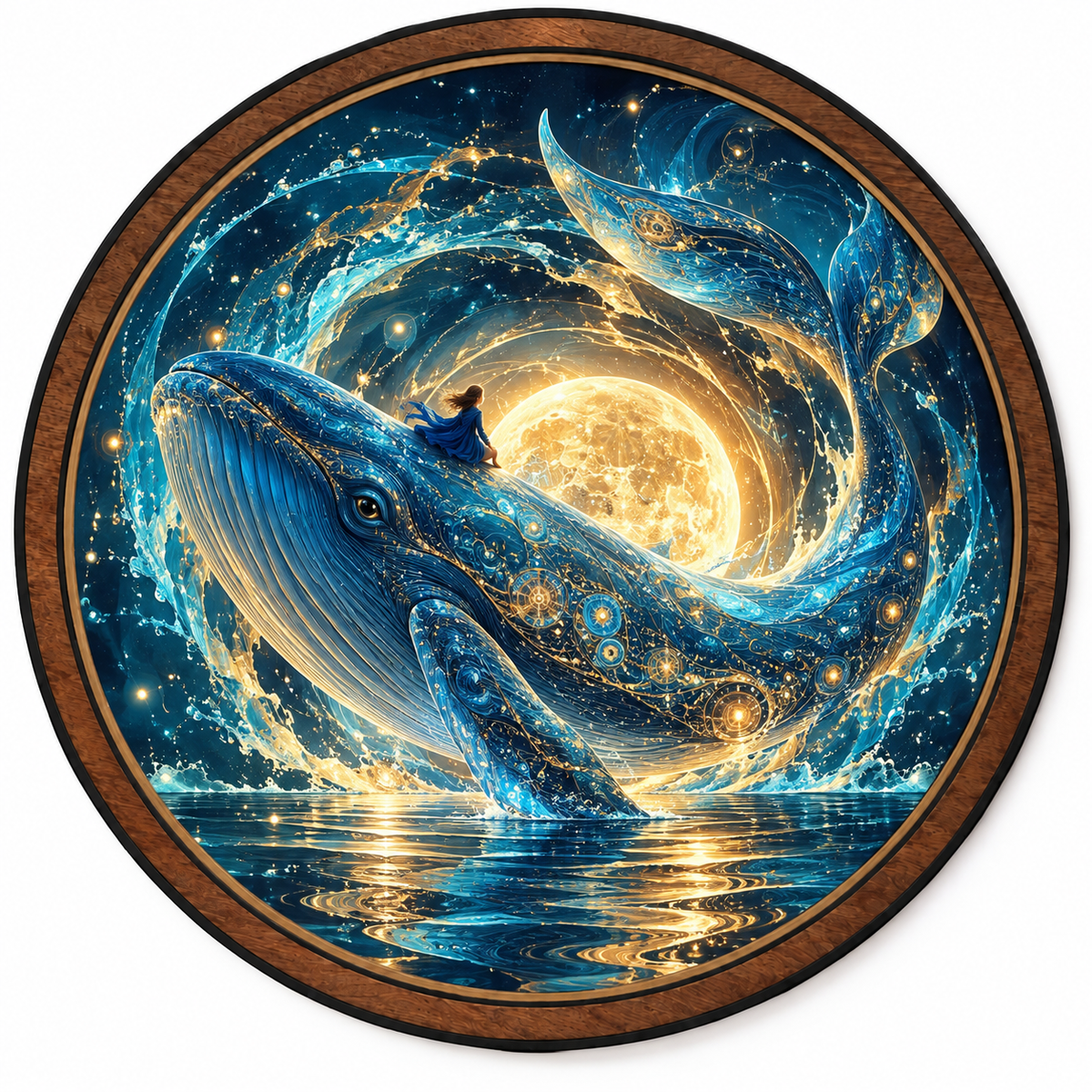 Celestial Blue Whale LED Wall Art – Golden Moon Fantasy