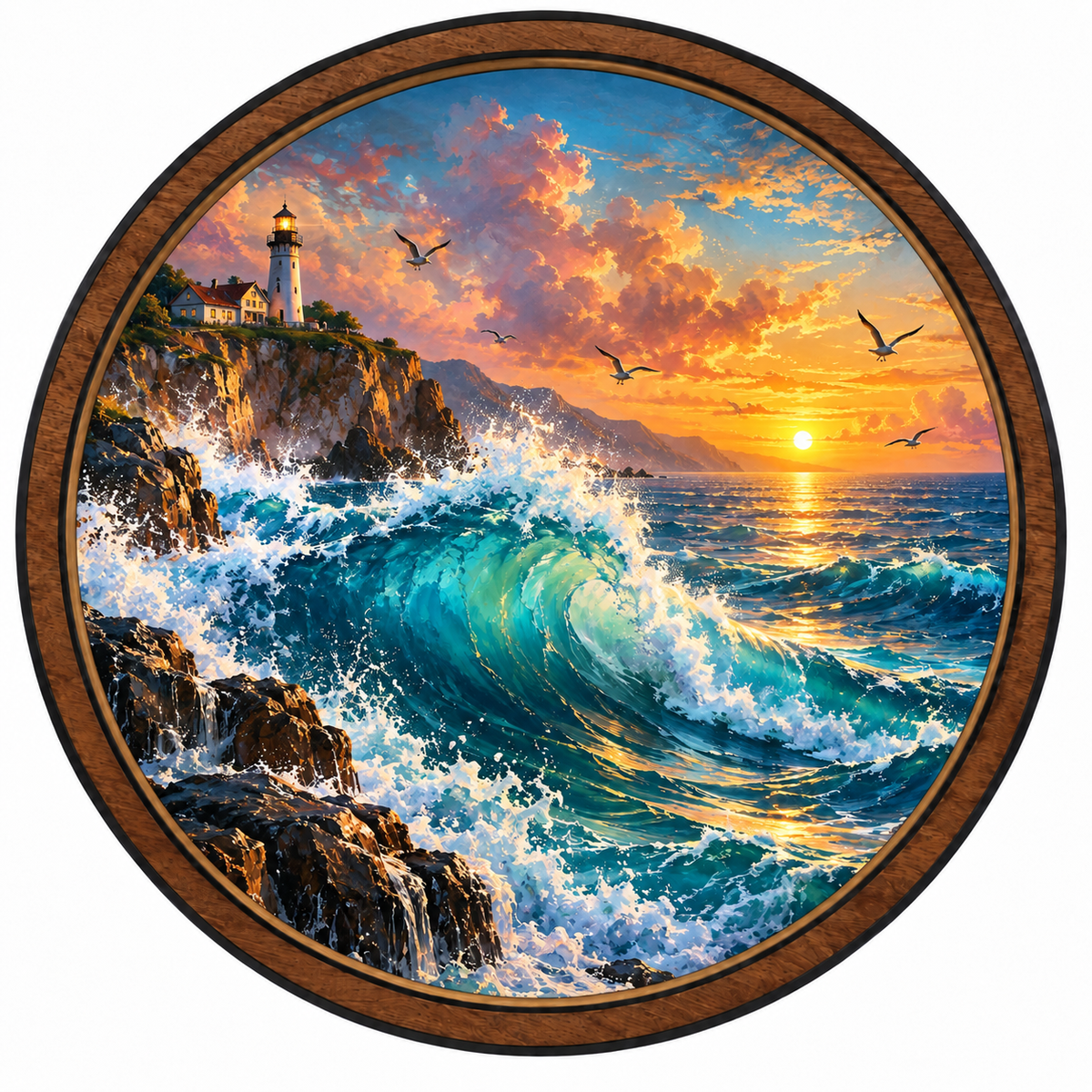 Golden Coast Lighthouse – Ocean Sunset LED Wall Art