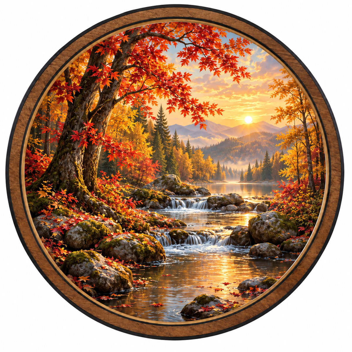 Autumn Serenity – Golden Forest River LED Wall Art