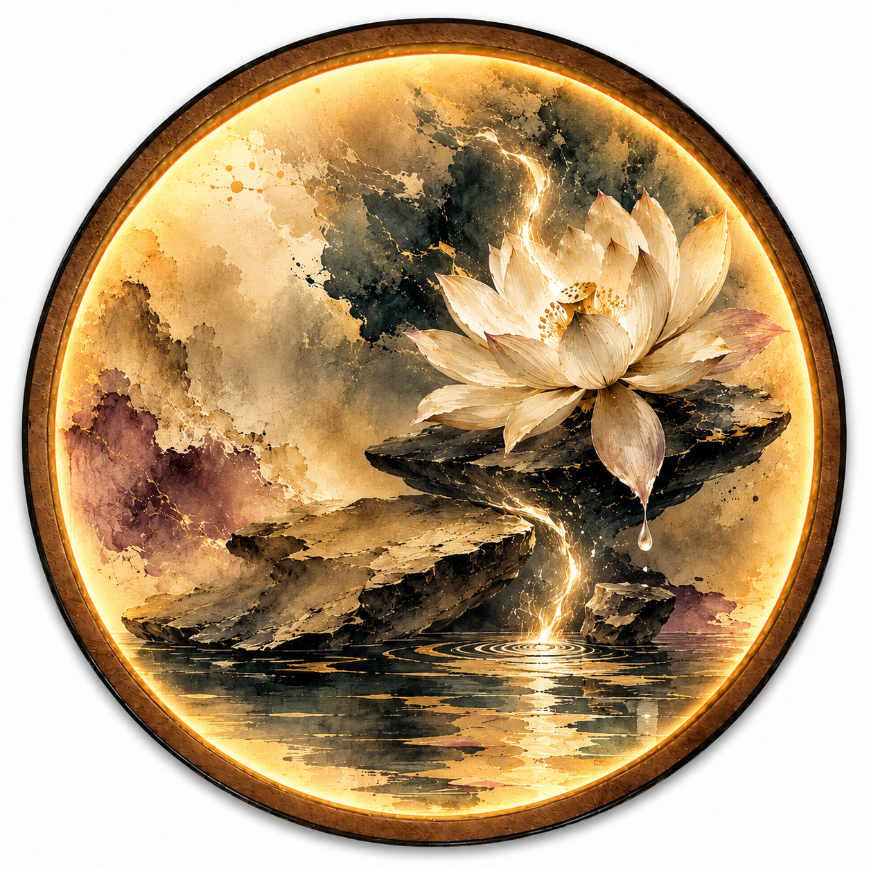 Golden Lotus LED Wall Art – Zen Serenity Botanical Decor