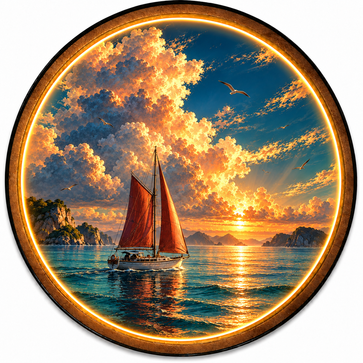 Sunset Sailboat LED Wall Art – Coastal Ocean Lighted Decor