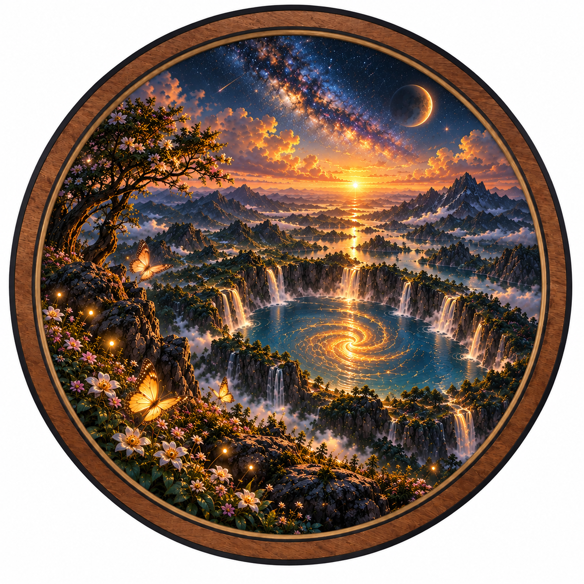 Celestial Falls – Golden Galaxy Mountain LED Wall Art