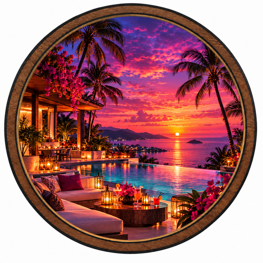 Tropical Paradise Sunset – Luxury Coastal LED Wall Art