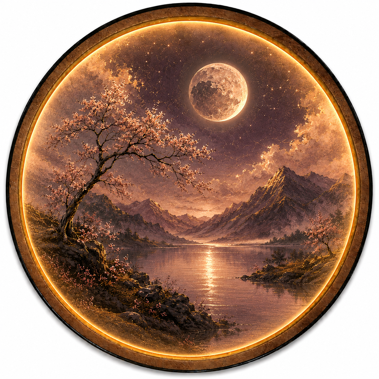 Moonlit Cherry Blossom LED Wall Art – Mountain Lake Decor