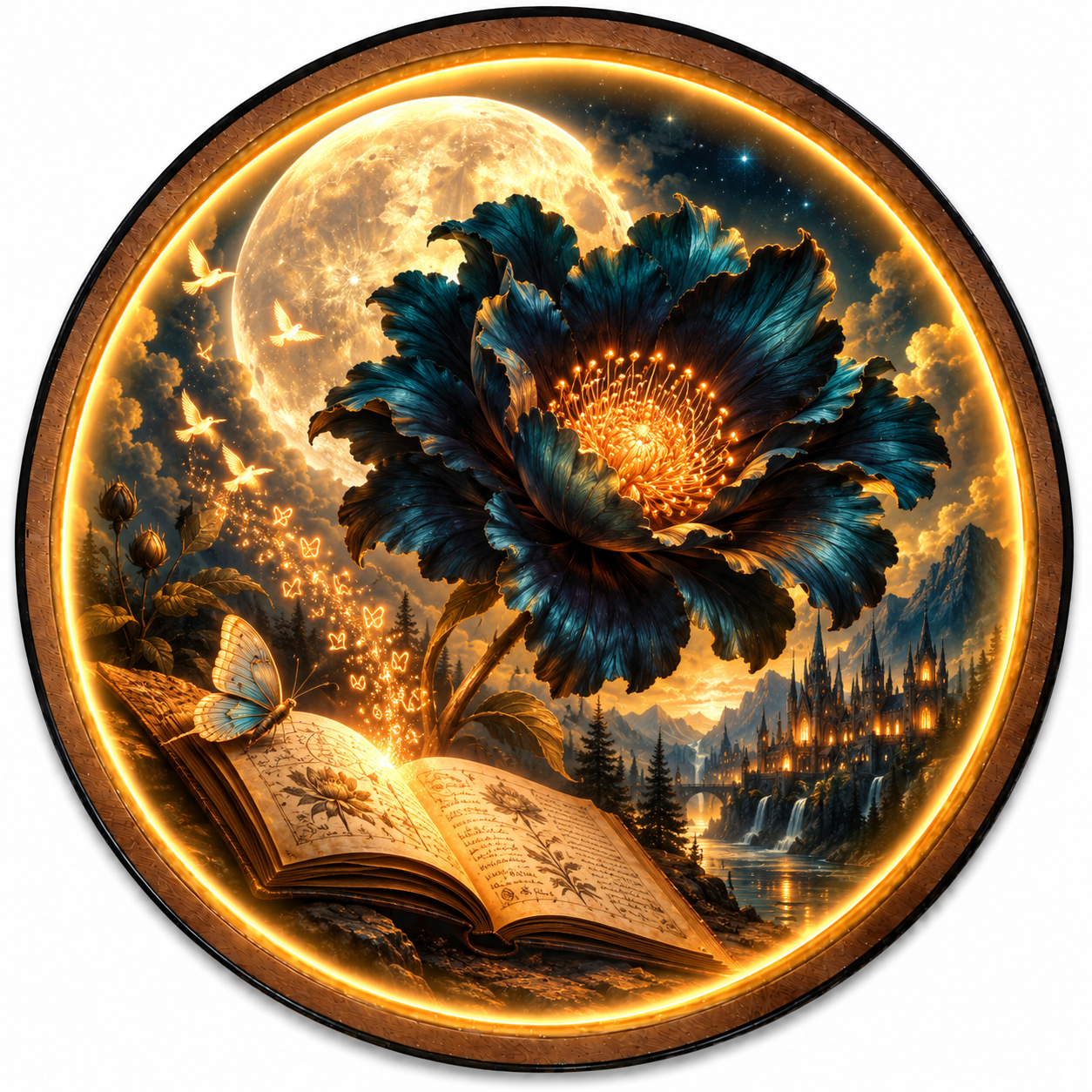 Midnight Bloom LED Wall Art – Moonlit Botanical Fantasy Decor