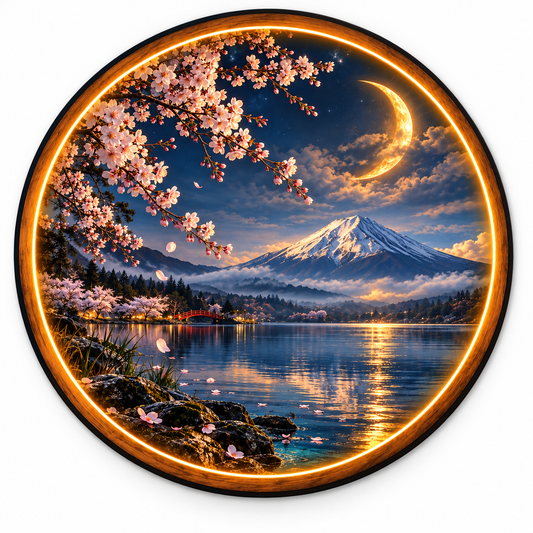 Sakura Moon Mount Fuji LED Wall Art – Japanese Landscape Decor