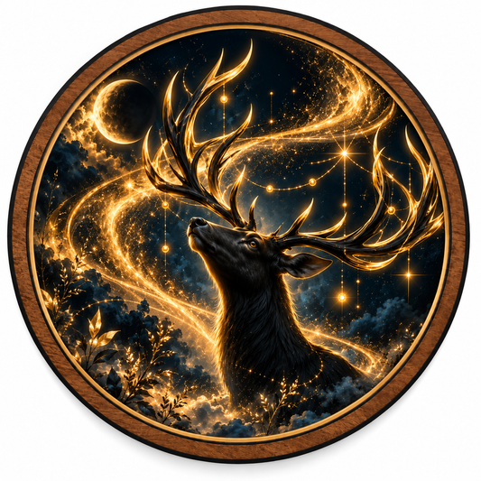 Celestial Stag LED Wall Art – Golden Cosmic Deer Decor