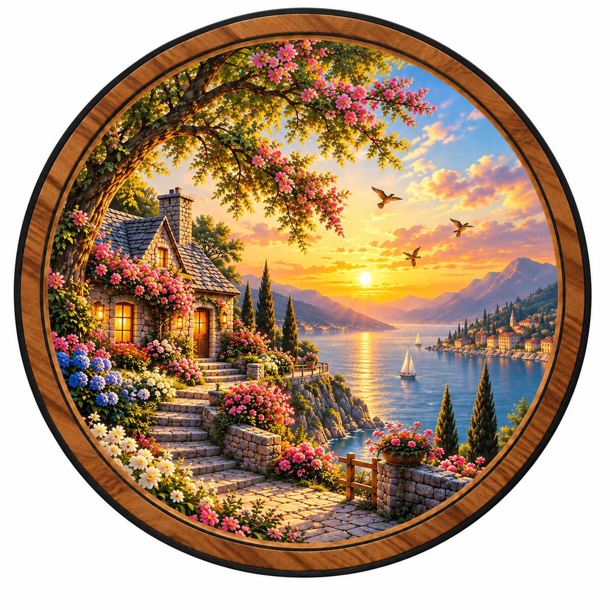 Sunset Garden Cottage – Lakeside LED Wall Art