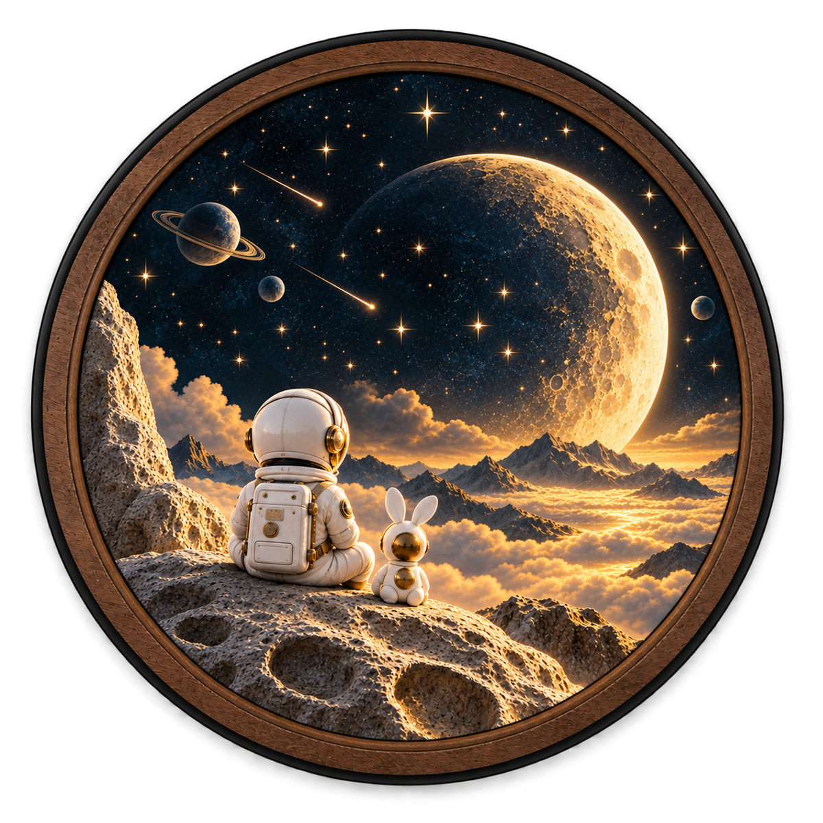 Astronaut & Rabbit Cosmic Horizon LED Wall Art – Space Decor