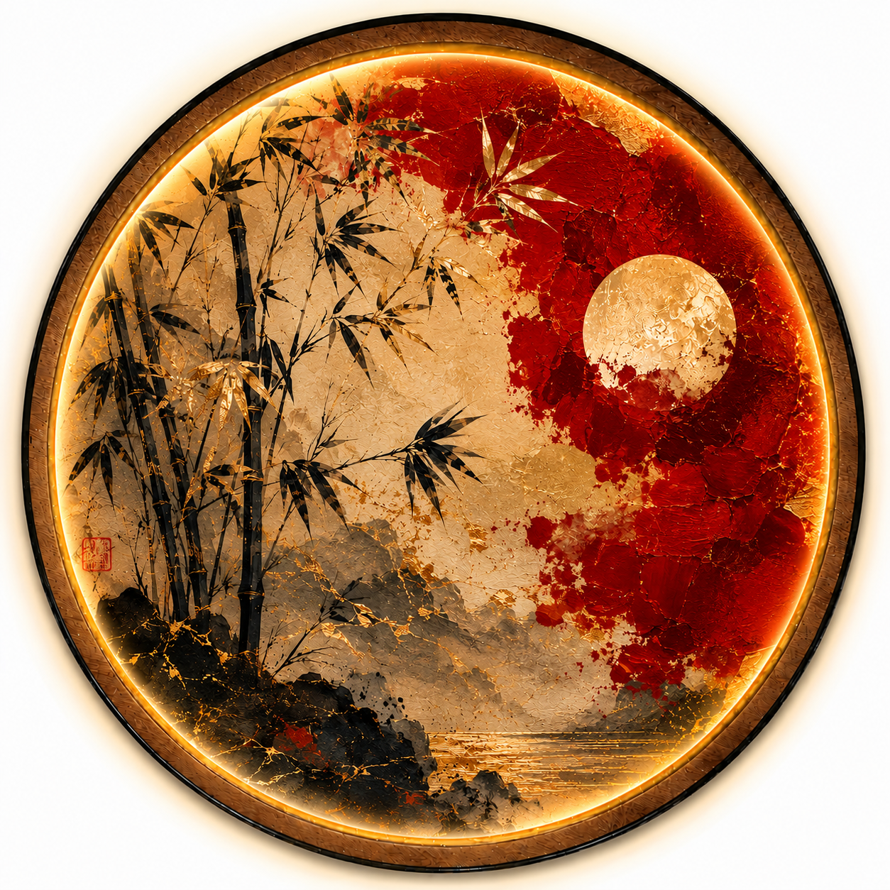 Crimson Bamboo LED Wall Art – Asian Inspired Nature Wall Decor