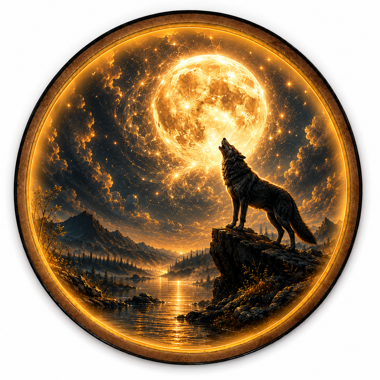 Mooncall Wolf LED Wall Art – Full Moon Mountain Nature Decor