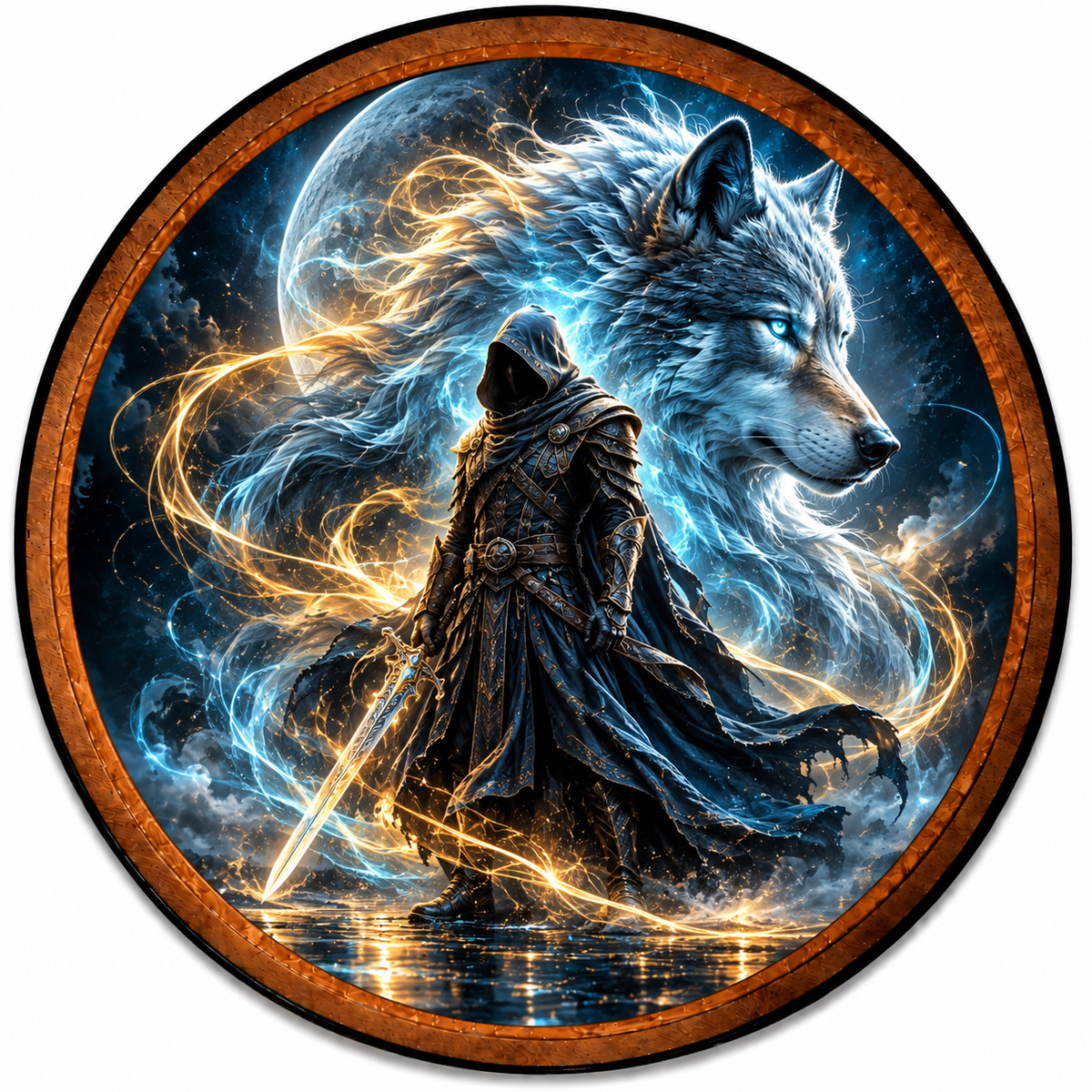 Handcrafted Moonlit Wolf Guardian Fantasy LED Wall Art