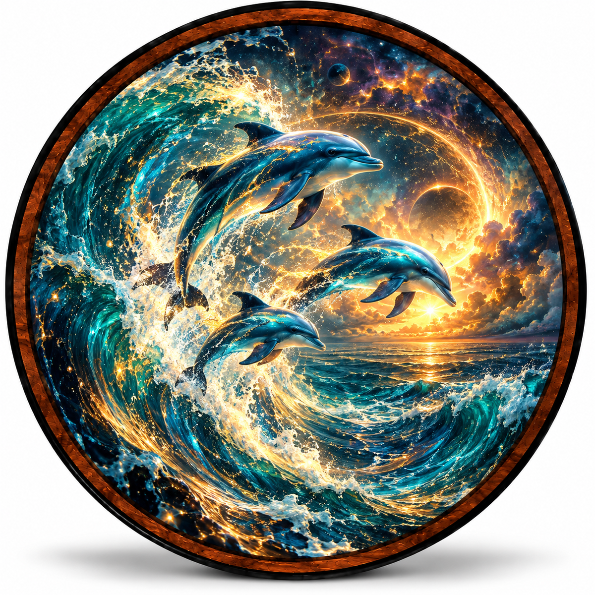 Celestial Dolphins – Handcrafted LED Wall Art