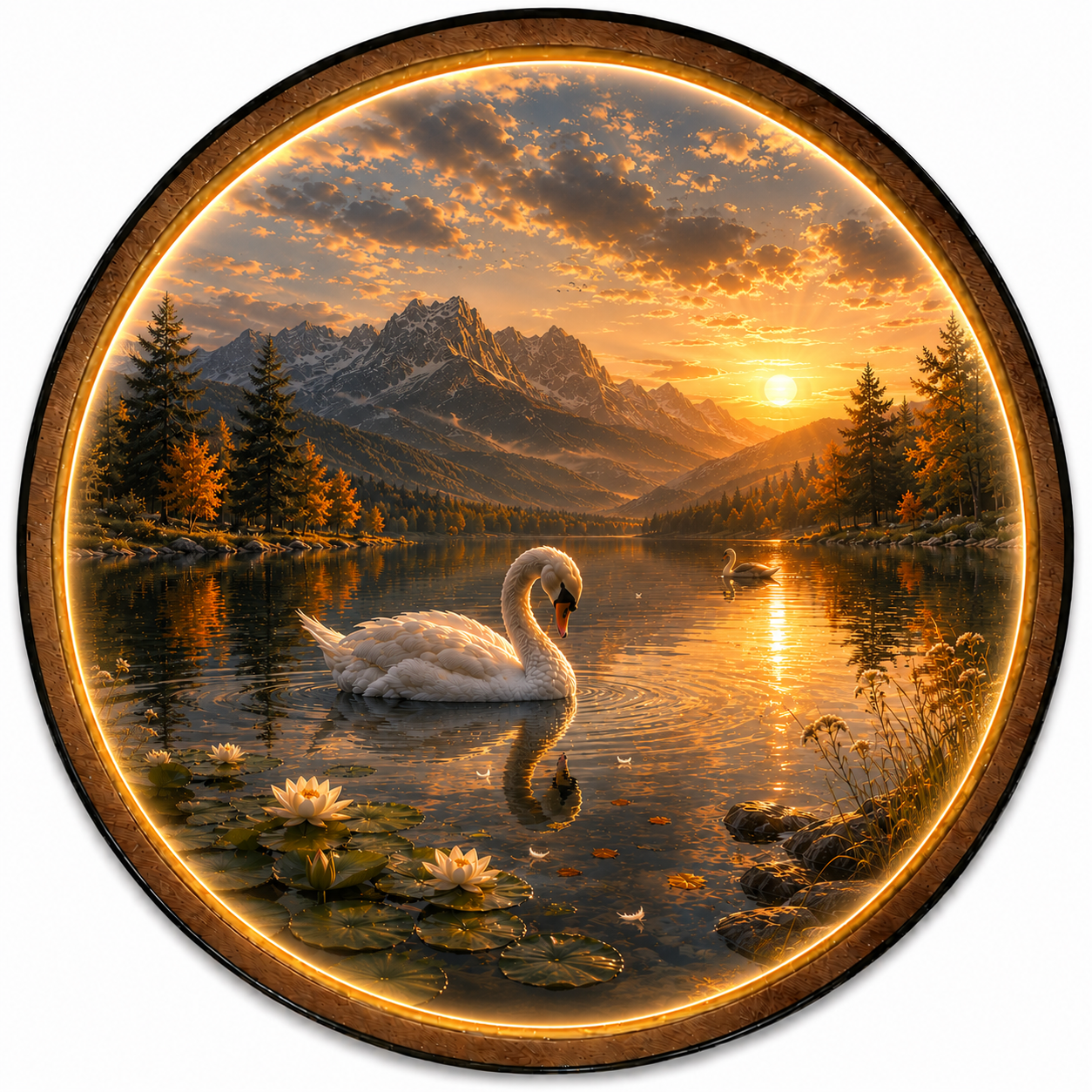 Golden Swan Serenity LED Wall Art – Illuminated Glow Lake Acrylic Wall Decor