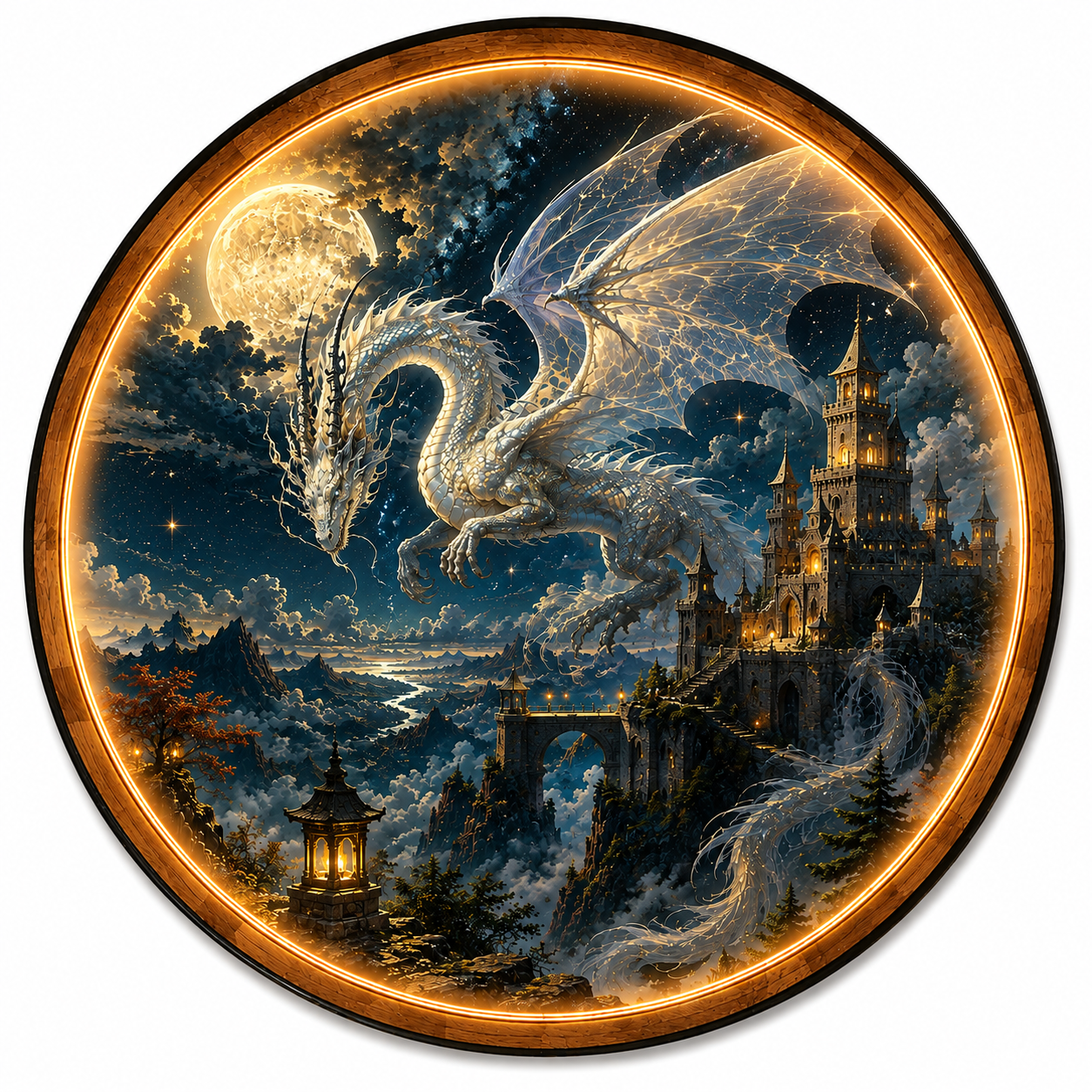 Silverwing Guardian LED Wall Art – Dragon Castle Fantasy Decor