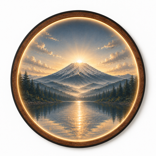 Mount Fuji Sunrise LED Wall Art – Round Illuminated Acrylic Decor