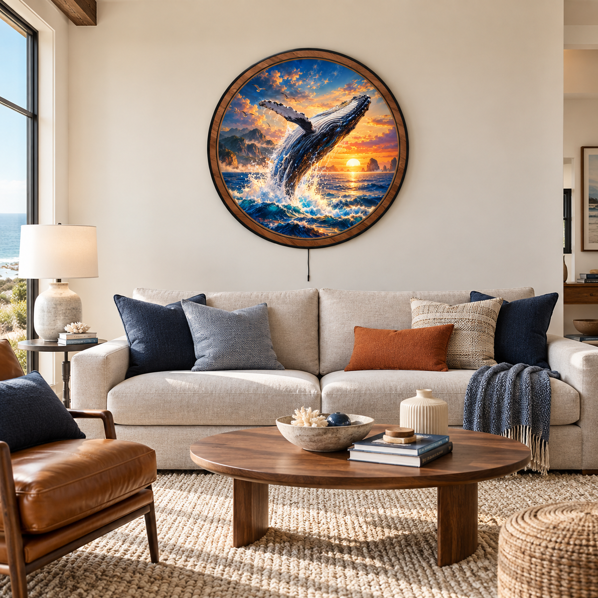 Ocean Giant – Breaching Whale Sunset LED Wall Art
