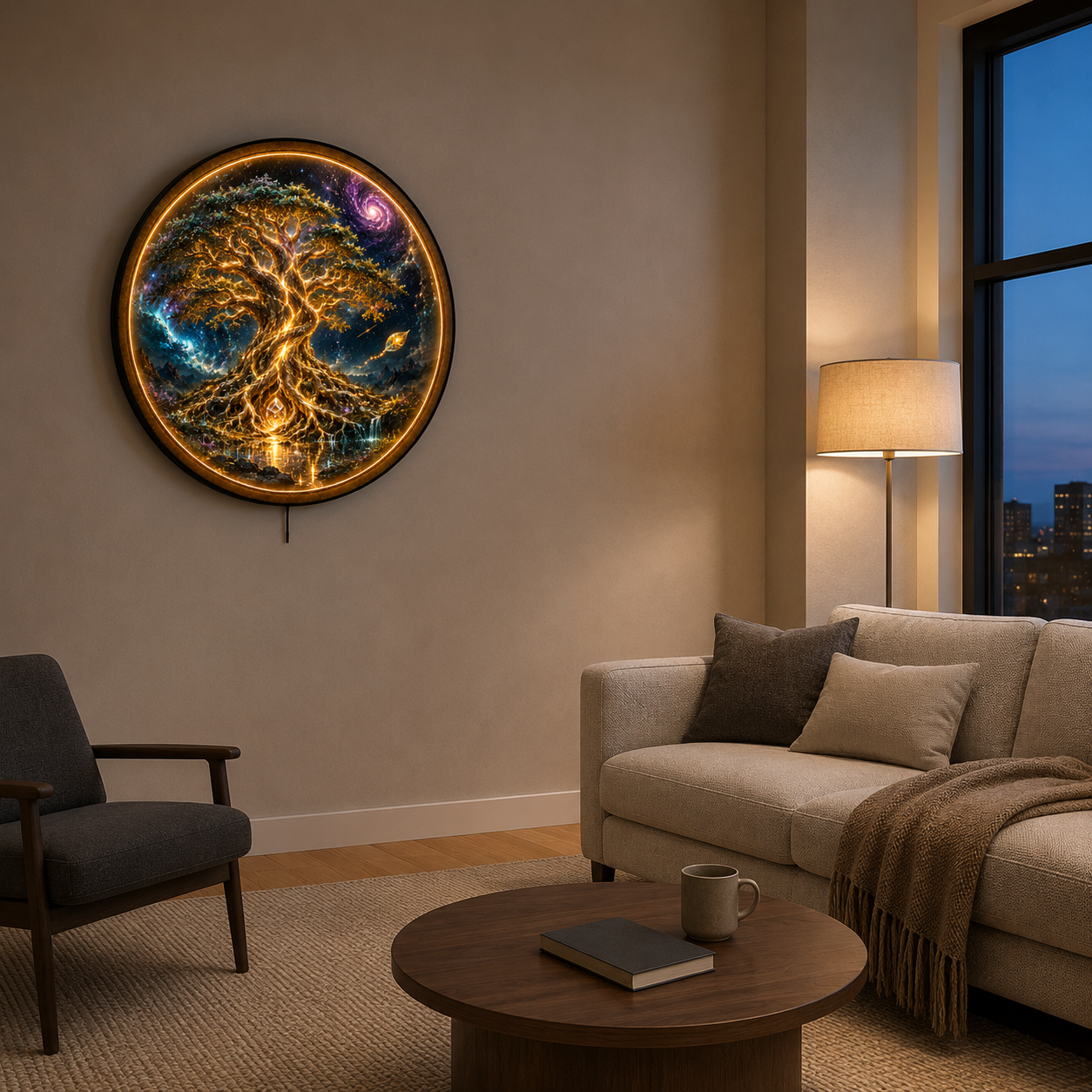 Starlit Genesis LED Wall Art – Glowing Cosmic Tree Decor