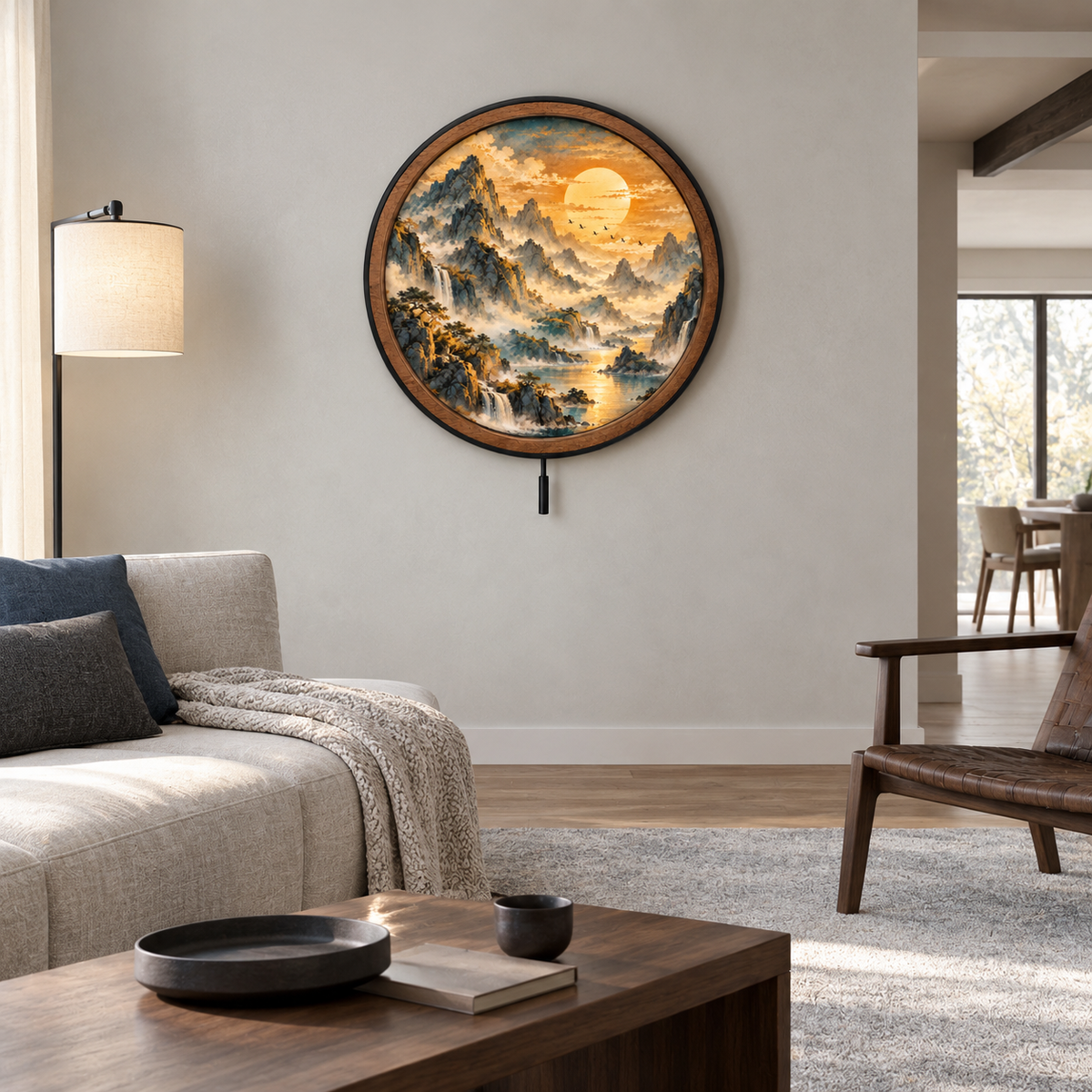 Golden Mountain Sanctuary – Asian Landscape LED Wall Art