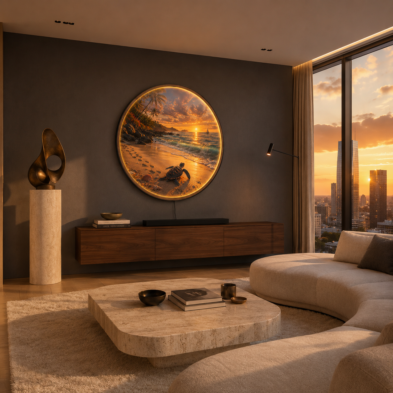 Sea Turtle Sunset Beach LED Wall Art – Coastal Acrylic Light Decor